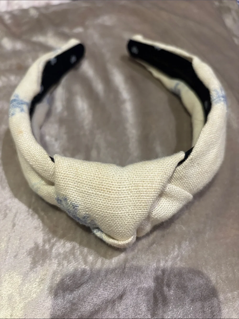 Lele Sadoughi Cream Knotted Headband with Light Blue Accent